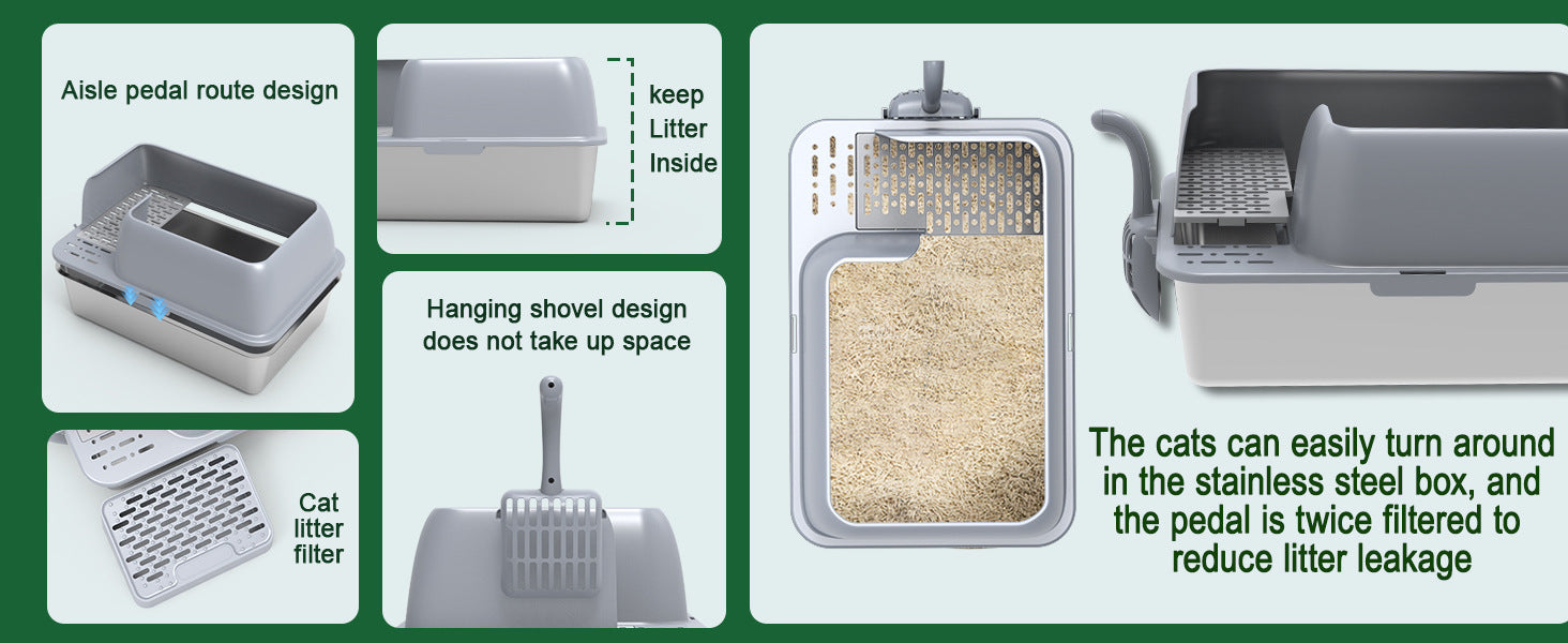 Stainless Steel Cat Litter Box Splash-Proof Large Semi-Enclosed Cat Toilet Pet Cleaning Supplies Open Cat Litter Tray