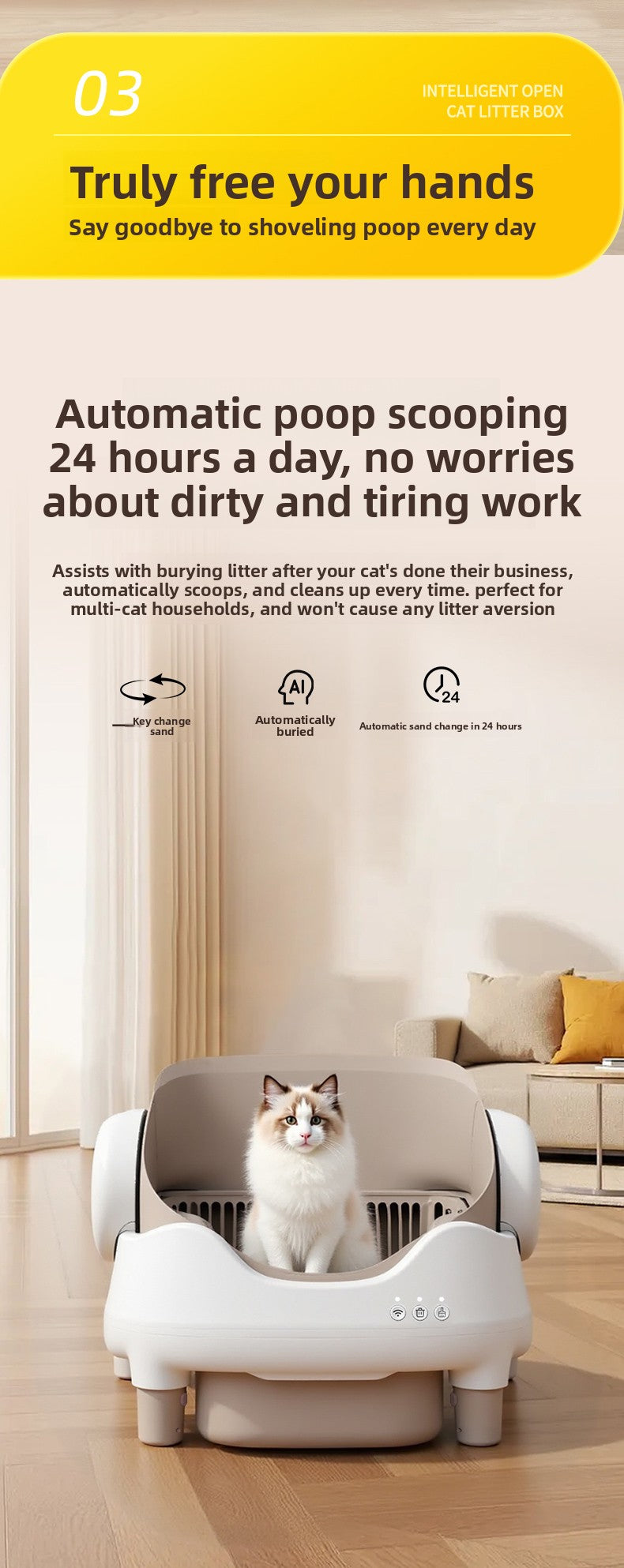 Smart Cat Litter Box Fully Automatic Cat Litter Box Splash-Proof Open Design Easy to Clean Cat Toilet Automatic Scooper