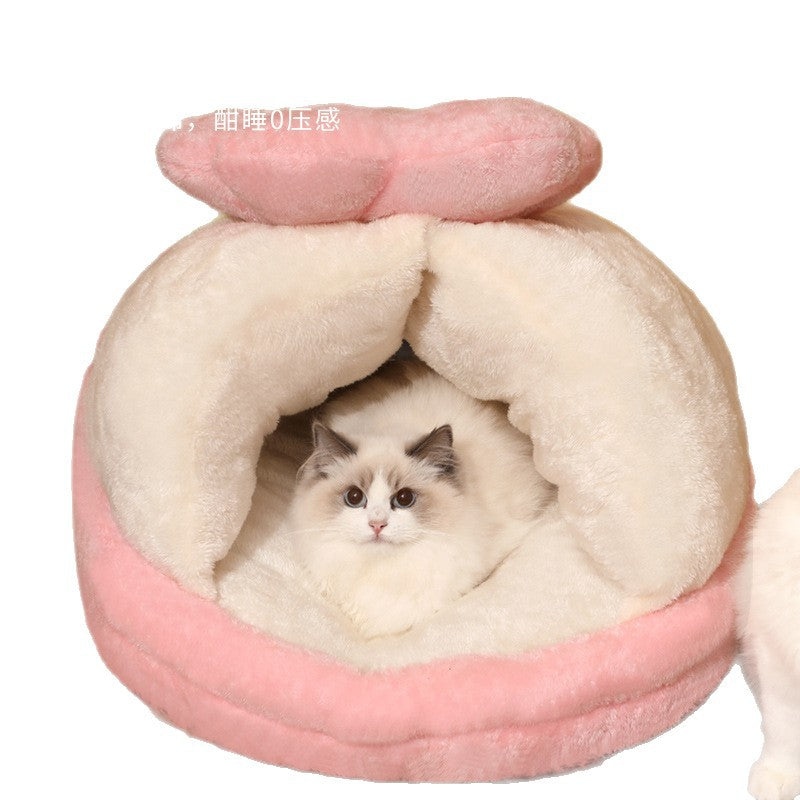 Cloud Flower Cat Bed: Keep the cat bed warm in winter; Semi-enclosed cat sleeping slipper bed; Winter cat bed; All-season dog kennel
