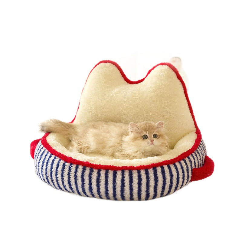 Pet creative cat and dog plush bed; Warm dog kennel for autumn and winter Cute cat-bed coral velvet sofa
