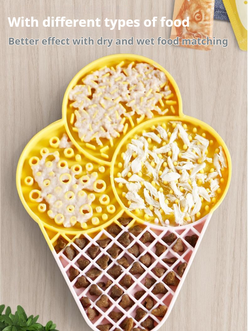 Pet ice cream color-blocked licking mat; Pet bowl silicone licking mat; Slow food mat, smart slow food bowl