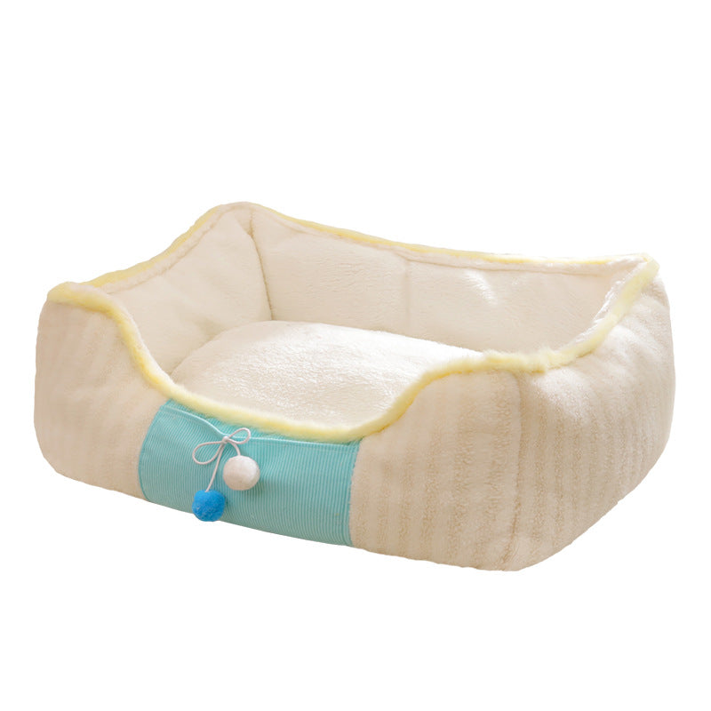 # Striped plush pet bed; The doghouse is suitable for all seasons. Teddy small dog Bichon Frise bed sofa; Keep the cat bed warm in autumn and winter