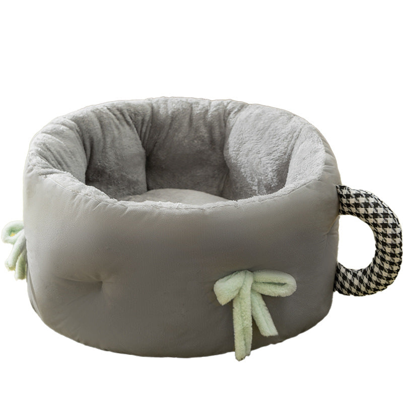 "Giant Teacup Pet Bed" Cat bed: Warm and thickened teacup bed for autumn and winter. Deep sleep doghouse Korean version Teddy Bichon pet bed for small and medium-sized dogs