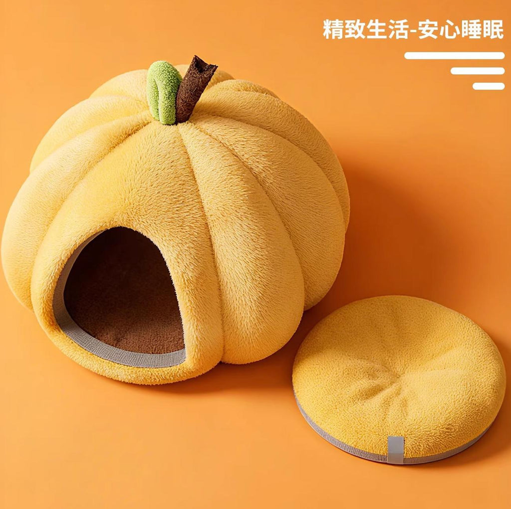 Pumpkin-shaped warm cat bed, winter warm dog bed, pet cat bed; Pet supplies for fully enclosed cat beds