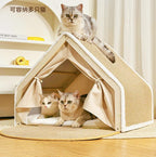 Tent cat scratcher cat bed Four-season Universal Cat Villa Cat House Semi-enclosed cat scratch board, non-shedding sisal cat tent