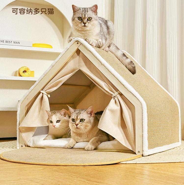 Tent cat scratcher cat bed Four-season Universal Cat Villa Cat House Semi-enclosed cat scratch board, non-shedding sisal cat tent