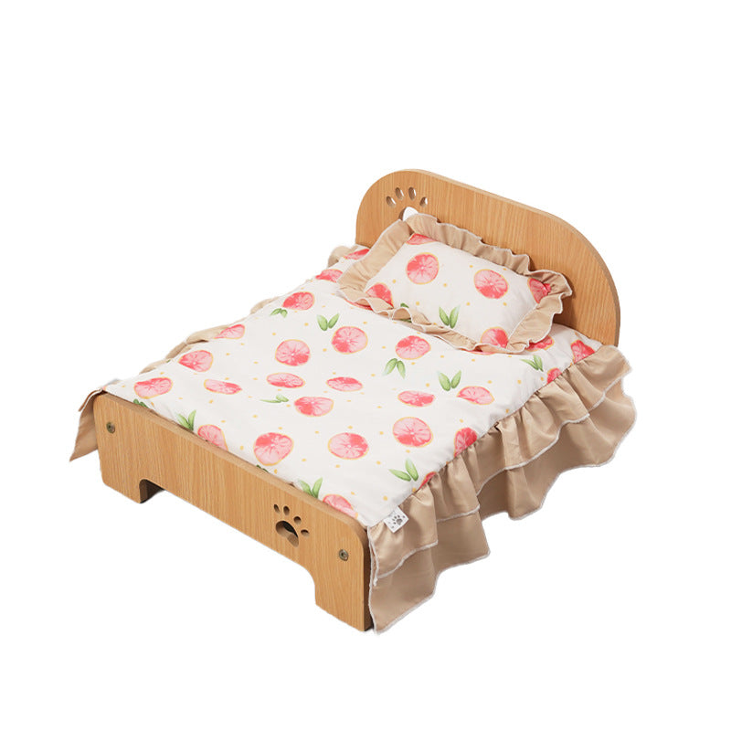 All-season wooden bed for pets; Cute Corgi cat bed sheet; Special moisture-proof design for wooden boards