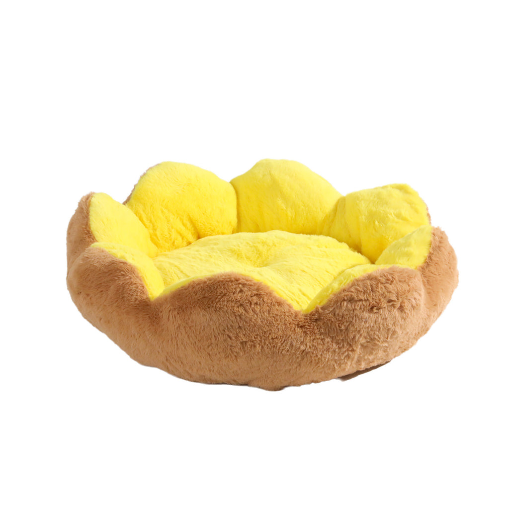 Eight-petal flower pet bed; Winter warm cat bed; Semi-enclosed rabbit plush round dog house; Washable dog sleeping pad