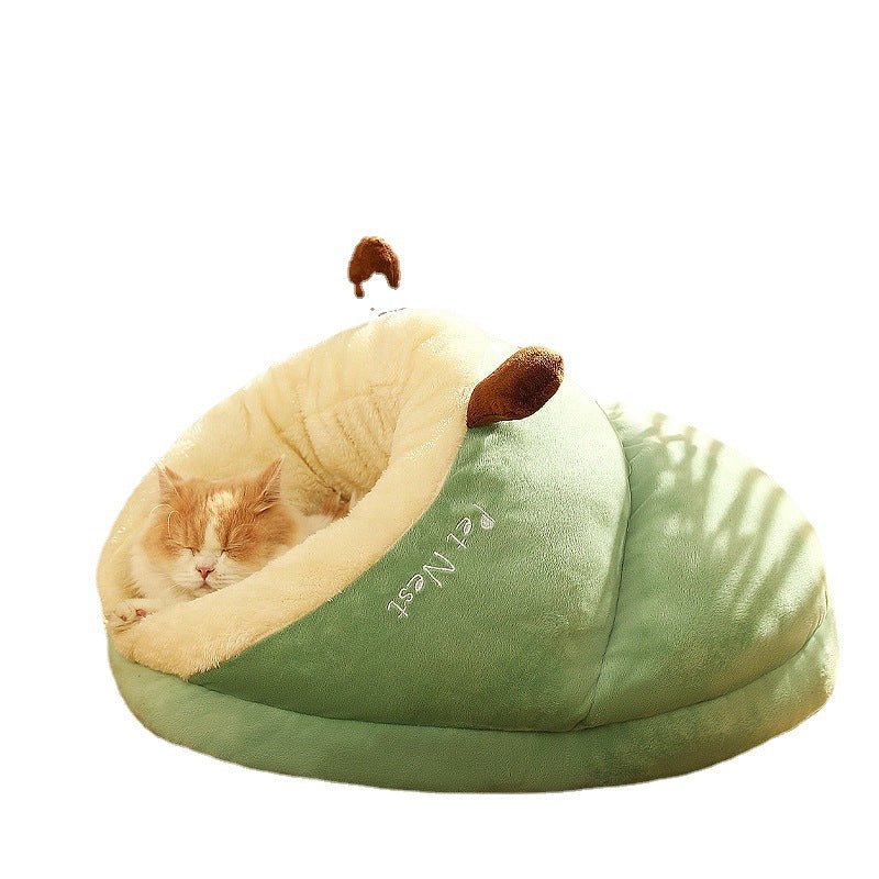 Slip-shaped pet bed: All-season compatible slip-shaped cat bed; Semi-enclosed cat house bedding for autumn and winter; Pet nest