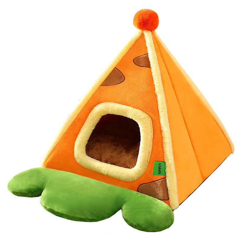 Triangular carrot tent dog shelter Winter closed cat sleeping bags and cat beds; Winter warm pad for dogs to sleep in dog beds