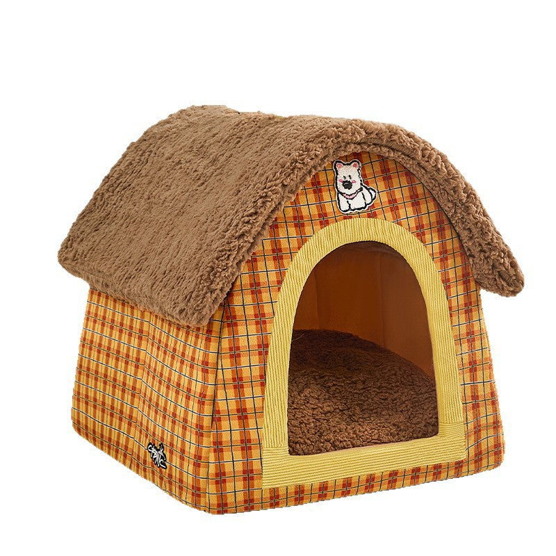 A small house-shaped pet cat bed; Luxurious villa for warmth in winter; Closed cat sleeping house;Small dog