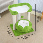 Green double-nest cat climbing frame; Sisal is resistant to scratching cats. It doesn't flake off and is easy to grip. Integrated pet supplies;