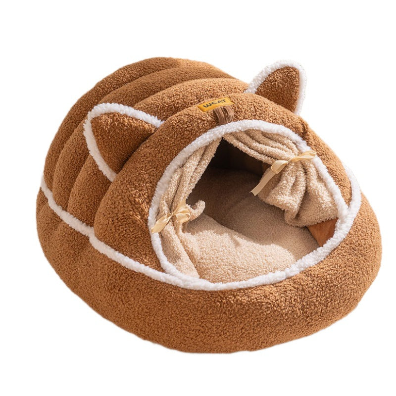 Autumn and winter plush pet bed; Cute cat ears; Warm three-dimensional enveloping style; Soft and deep sleep in dog and cat beds; Pet bed pad