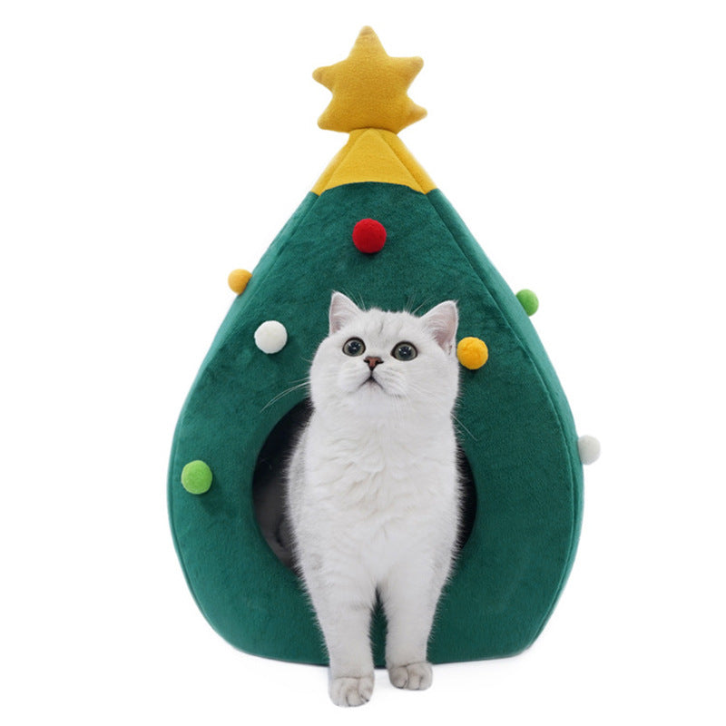 Christmas tree cat bed dog bed Winter fully enclosed cat house and small dog shelter; The Christmas doghouse can be disassembled and washed