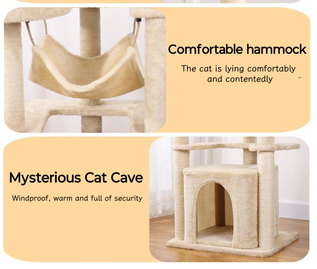 Beige multi-layer sisal multi-functional cat climbing frame; Cat scratch board Cat bed Multi-level diving platform Cat tree