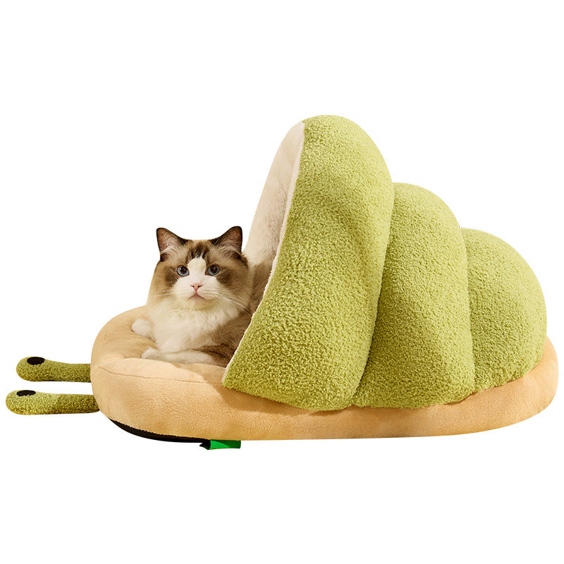 Snail-shaped cloud-shaped velvet slipper nest; Semi-closed nest; A warm pet bed for cats and dogs in autumn and winter