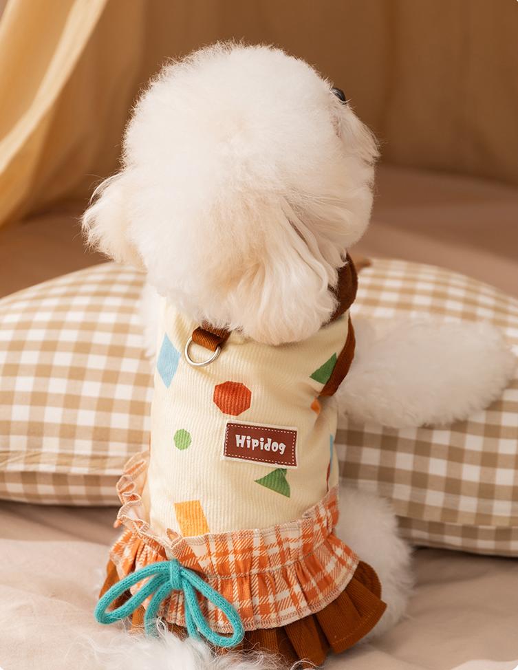 Warm corduroy princess-style cotton-padded jackets and skirts for small and medium-sized dogs in autumn and winter； Cat teddy pet dog clothes