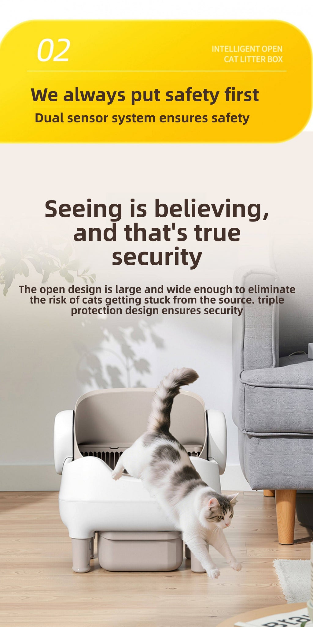 Smart Cat Litter Box Fully Automatic Cat Litter Box Splash-Proof Open Design Easy to Clean Cat Toilet Automatic Scooper