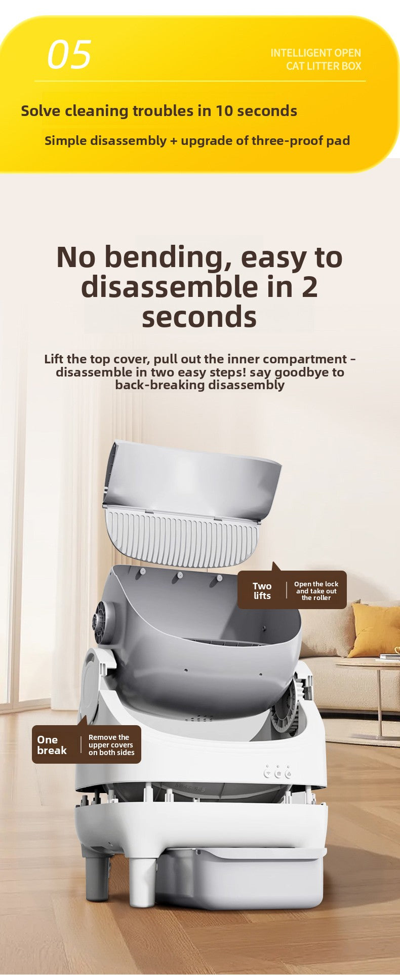 Smart Cat Litter Box Fully Automatic Cat Litter Box Splash-Proof Open Design Easy to Clean Cat Toilet Automatic Scooper