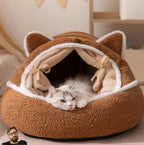Autumn and winter plush pet bed; Cute cat ears; Warm three-dimensional enveloping style; Soft and deep sleep in dog and cat beds; Pet bed pad