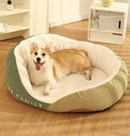 Color-blocking high-backrest dog house; Fully enclosed sofa dog bed cushion; Thick and large doghouse winter Seasonal warm pet bed