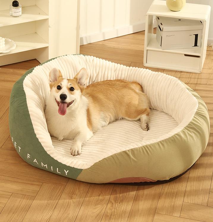 Color-blocking high-backrest dog house; Fully enclosed sofa dog bed cushion; Thick and large doghouse winter Seasonal warm pet bed
