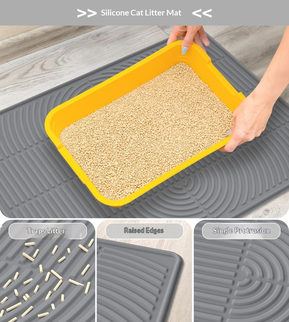 Pet silicone cat litter pad; Pet pad silicone cat litter pad; The cat is rubbing its feet on the mat. Leak-proof cat litter pad Easy-to-clean pet waterproof pad