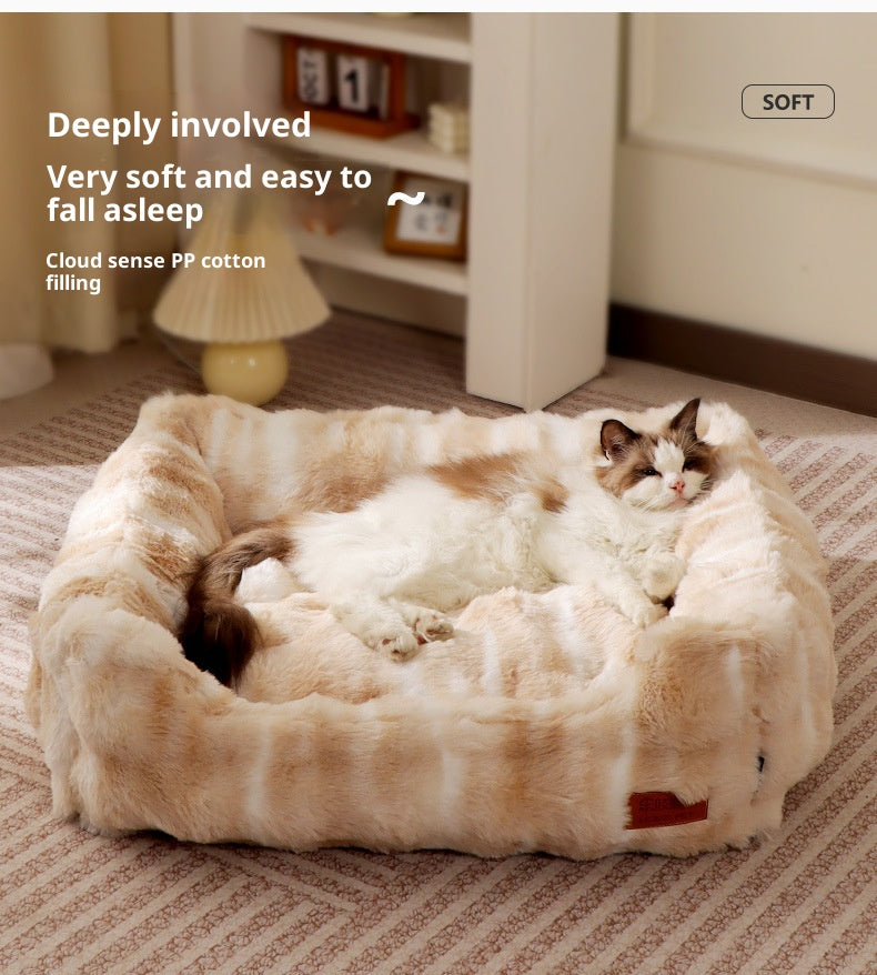 Cat bed rabbit hair bubble fleece; Soft and comfortable sleeping pad cat and dog bed; In winter, the cat bed can be disassembled and washed for warmth. Suitable for small cats and dogs