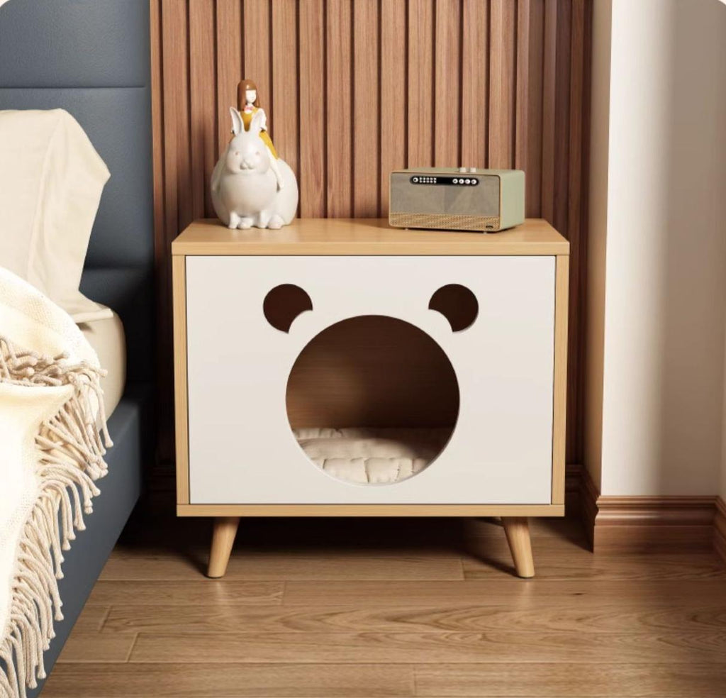 Solid wood cat bed bedside table; Simple and compact; Multi-functional cat shelter with bedside cabinet The storage cabinet is specially for cats