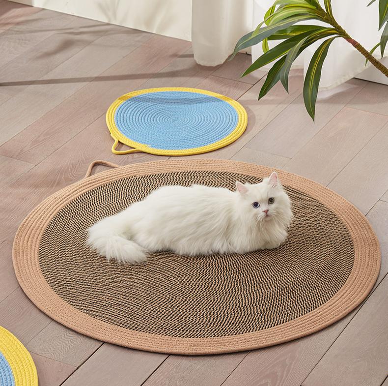Rattan pet round mat: Cat mat for sleeping; Wear-resistant and non-flaking pet supplies; Rattan mat cat ice pad Floor mat cat scratcher
