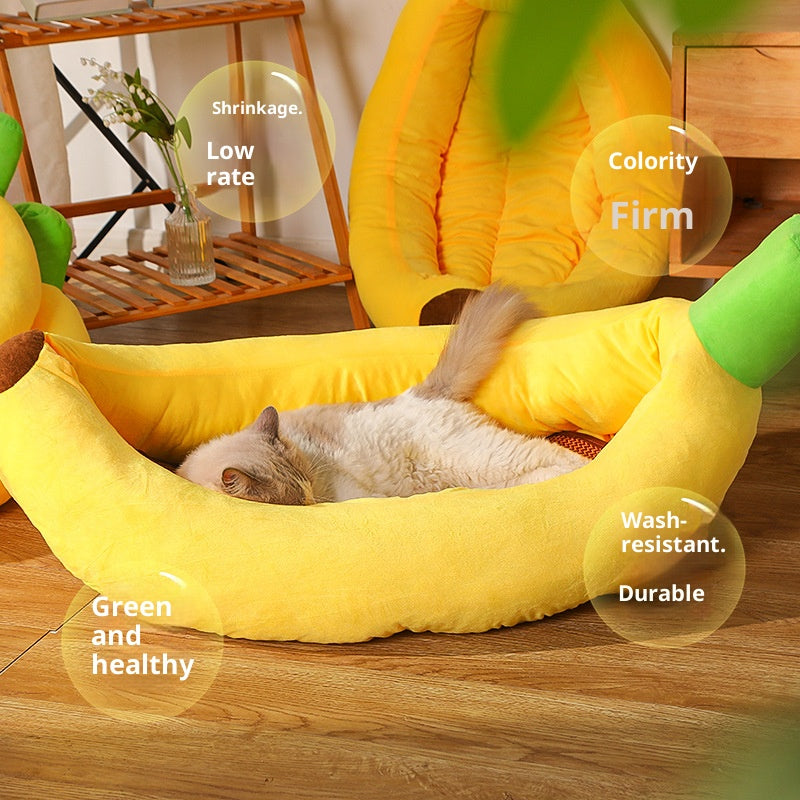 Banana boat-shaped pet bed; Wholesale detachable and washable all-season pet beds for dogs. Warm cat bed