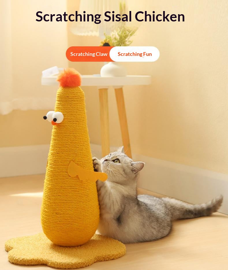 Chicken-shaped sisal claw grinding column, vertical scratch-resistant and non-flaking hemp rope column with grab board. Self-entertaining and boring cat climbing frame Pet supplies
