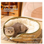 # Rattan Cat Ear Pet Bed: Suitable for all four seasons. Cat scratcher pet bed Pet cats made of rattan and straw can be disassembled and washed. Cat supplies