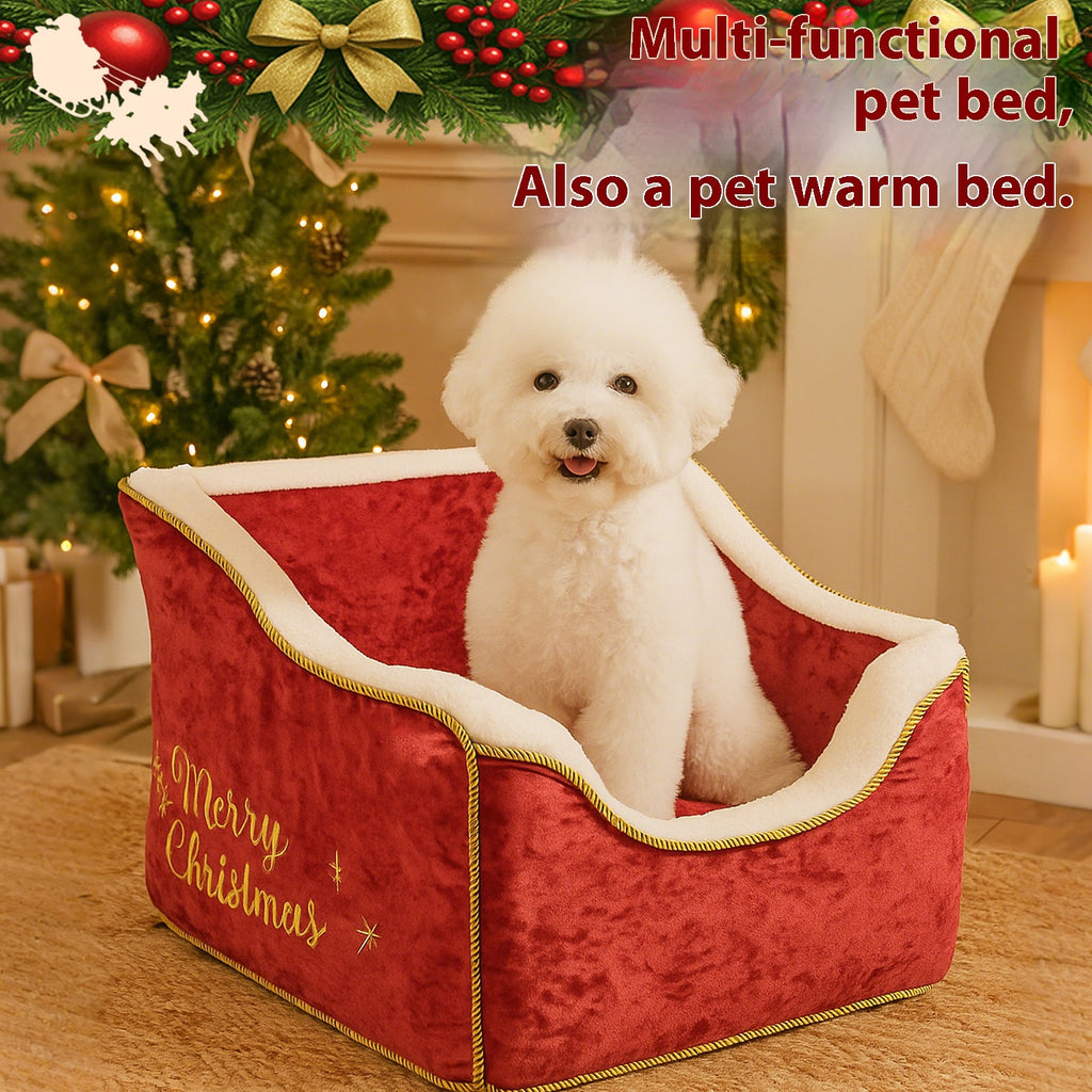 Christmas-style pet sled car bed; The detachable and washable pet dog bed is comfortable with plush