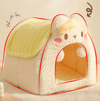 Rabbit-shaped plush pet bed; Winter warm closed cat sleeping bag; A safe bed for cats to sleep in during winter.Small dogs are available.