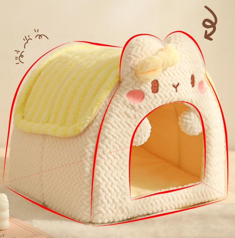 Rabbit-shaped plush pet bed; Winter warm closed cat sleeping bag; A safe bed for cats to sleep in during winter.Small dogs are available.