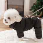 Dog down jacket with fabric label; Warm dog clothes for autumn and winter Four-legged graphene-pulled down jacket Pet clothes for small and medium-sized dogs