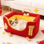 New Year's Pet Nest for Attracting Wealth and Treasures Pet bed New Year's Pet Bed Red dog bed suitable for all seasons; Detachable washable sofa Festive cat bed Cute cat bed