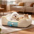 # Striped plush pet bed; The doghouse is suitable for all seasons. Teddy small dog Bichon Frise bed sofa; Keep the cat bed warm in autumn and winter