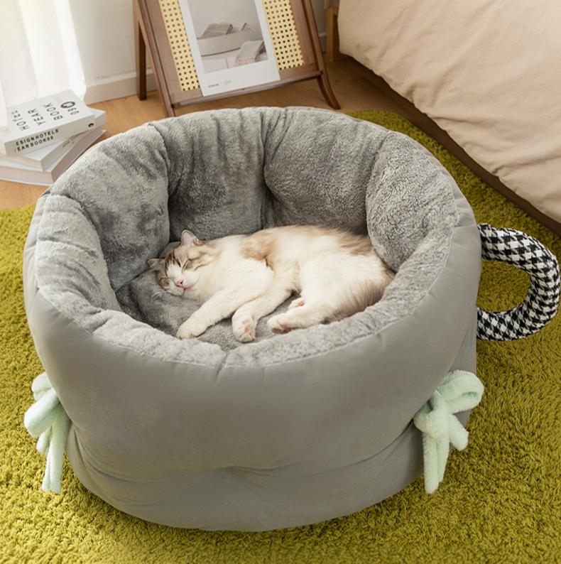 "Giant Teacup Pet Bed" Cat bed: Warm and thickened teacup bed for autumn and winter. Deep sleep doghouse Korean version Teddy Bichon pet bed for small and medium-sized dogs