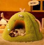 A plush pet bed in the shape of a little monster; Suitable for all seasons; Semi-enclosed dog and cat bed MATS; Pet supplies