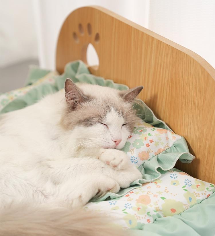 All-season wooden bed for pets; Cute Corgi cat bed sheet; Special moisture-proof design for wooden boards
