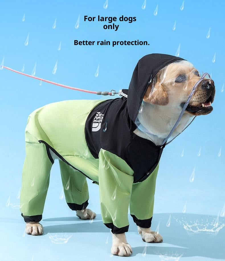 Simple and fashionable patchwork big dog raincoat; Waterproofing for medium and large-sized dogs when going out in the rain; Pet outings for spring and summer