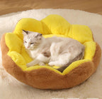 Eight-petal flower pet bed; Winter warm cat bed; Semi-enclosed rabbit plush round dog house; Washable dog sleeping pad