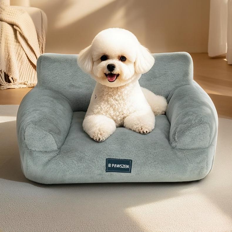 Rabbit fur sofa pet bed: Dog bed, cat bed, warm rabbit fur pet bed; Large detachable pet sofa; Winter dog sofa cat villa