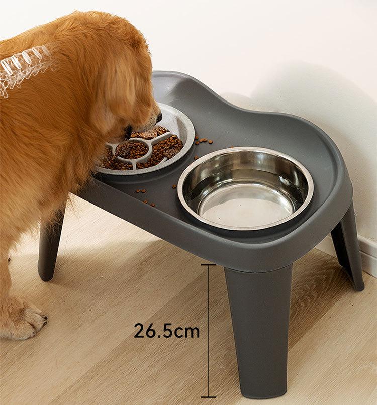 Dogs eat bowls and basins. Large dog cervical protection pet slow food bowl; Stainless steel rice bowl with high legs