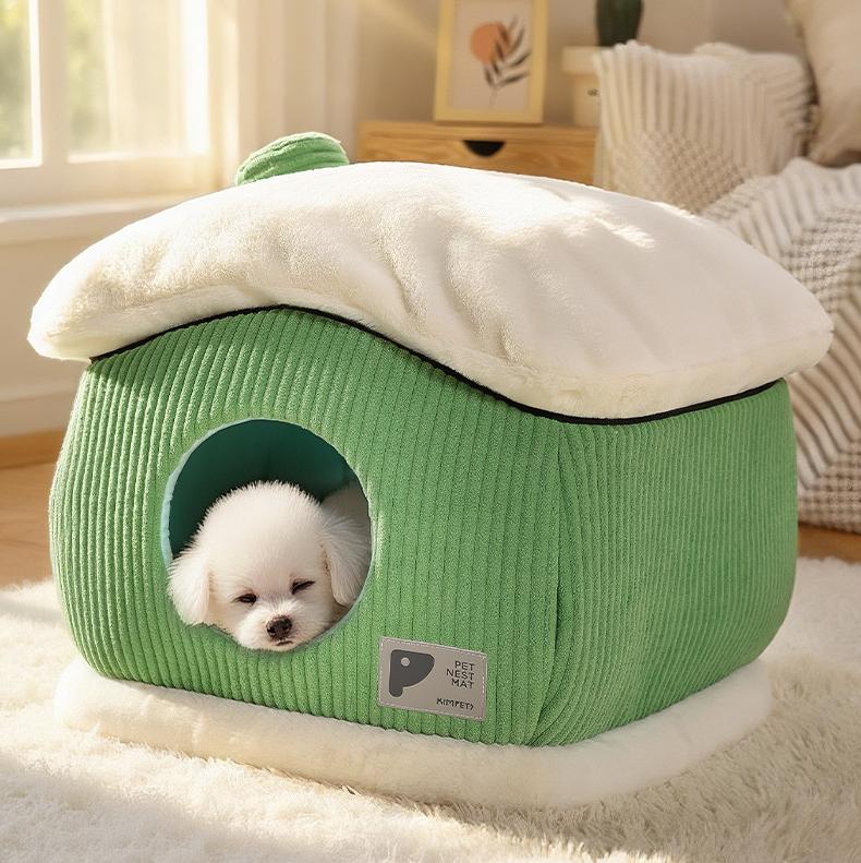 Snow house-shaped pet bed; Cartoon semi-enclosed thickened cat and dog beds; Detachable and washable pet bed