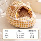 Autumn and winter plush pet bed; Cute cat ears; Warm three-dimensional enveloping style; Soft and deep sleep in dog and cat beds; Pet bed pad