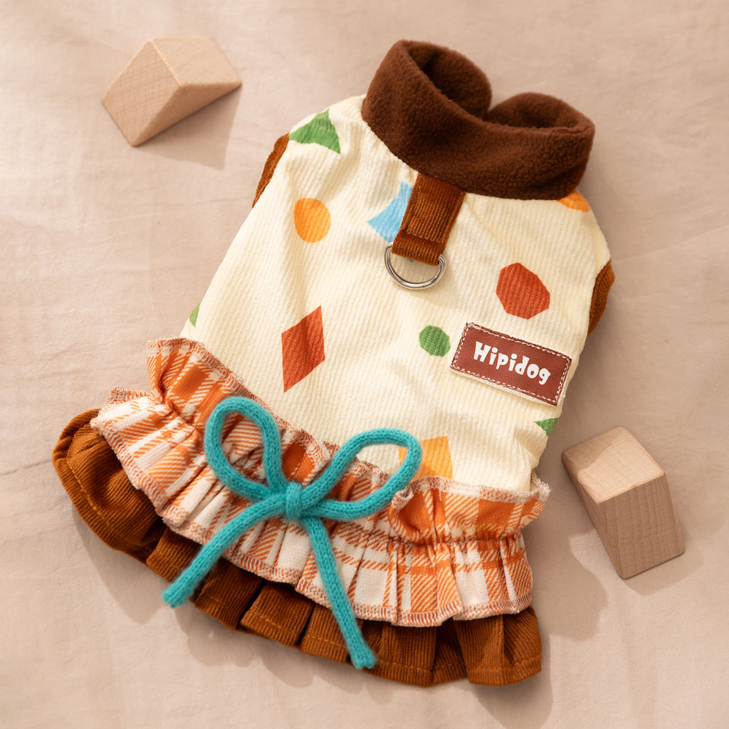 Warm corduroy princess-style cotton-padded jackets and skirts for small and medium-sized dogs in autumn and winter； Cat teddy pet dog clothes