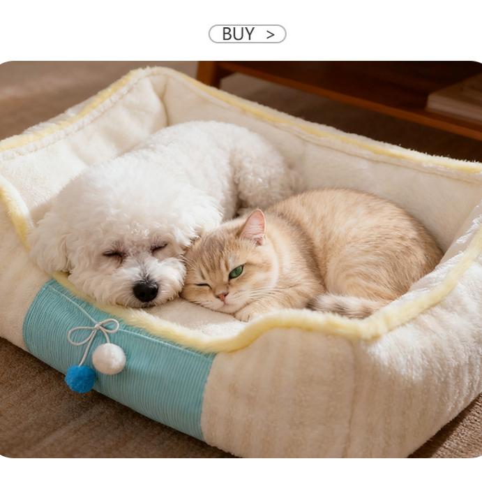 # Striped plush pet bed; The doghouse is suitable for all seasons. Teddy small dog Bichon Frise bed sofa; Keep the cat bed warm in autumn and winter